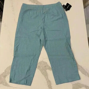 Sag Harbor NWT Women's 18 Linen Blend Cropped Pants Blue Zipper/Button Vacation